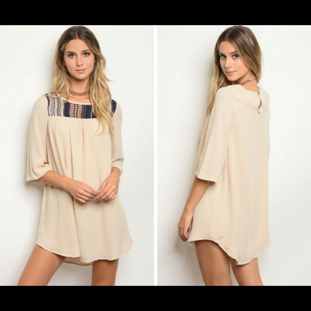 Tan and Navy Tribal Detail Dress